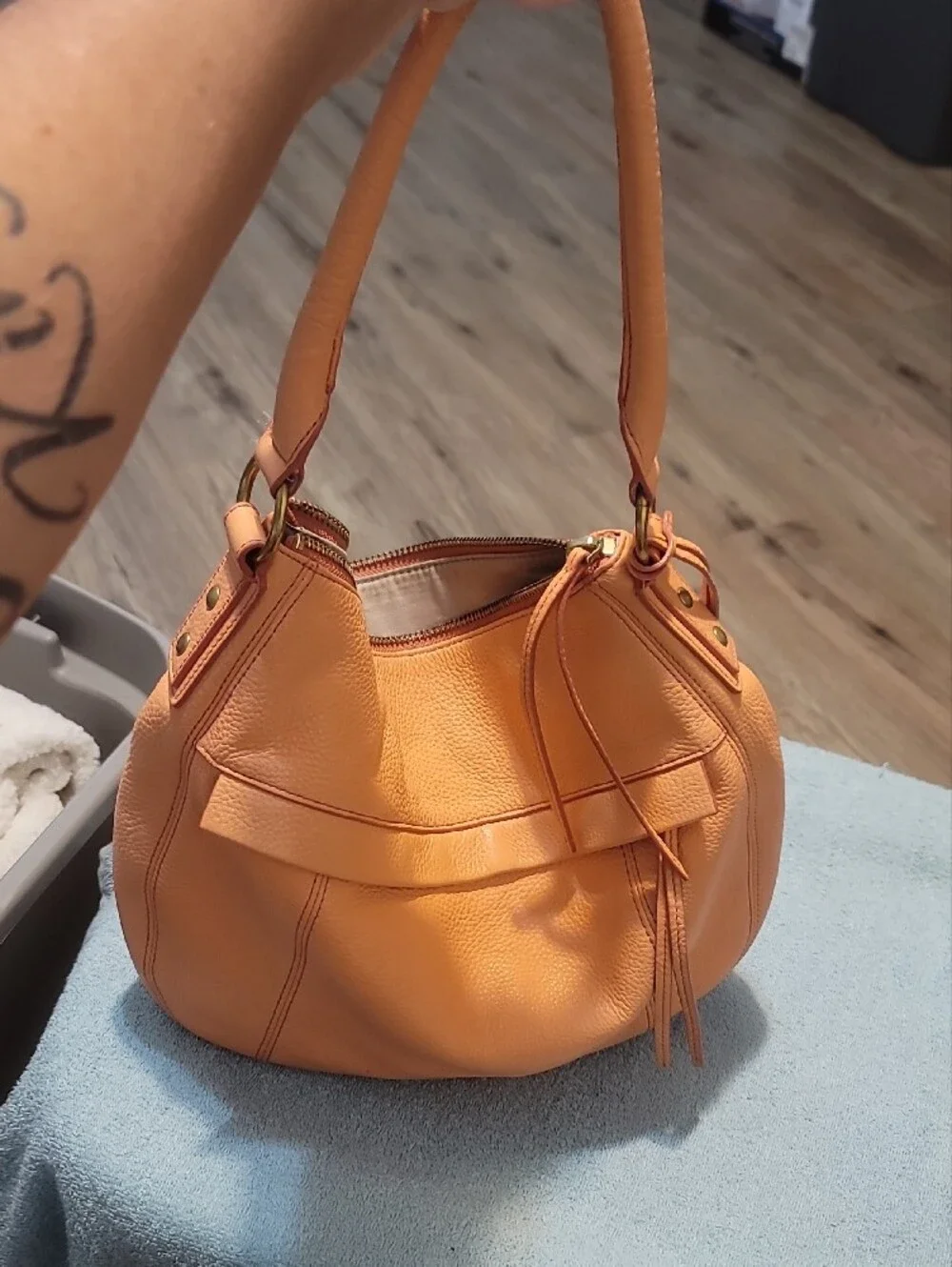 Fossil Peach Leather Hobo Shoulder Bag